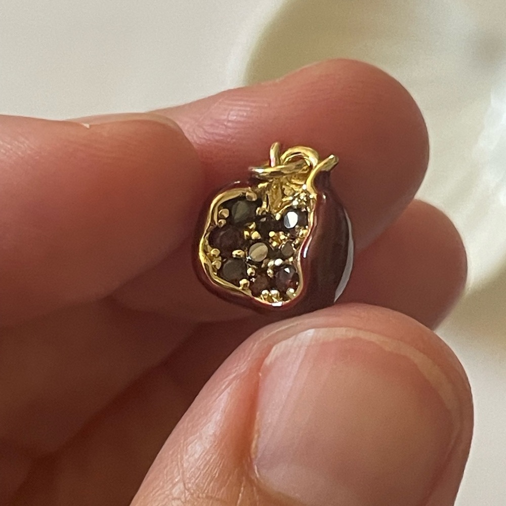 Gold Red Pomegranate Pendant Charm with enamel and rhinestones - Picture 3 of 6